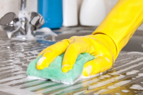 Cleaning algae and grime from patio paving in West London