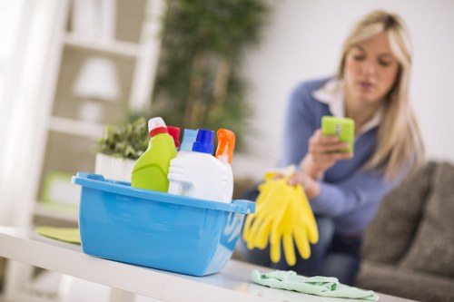 Local cleaners maintaining a reception and communal office area in W6